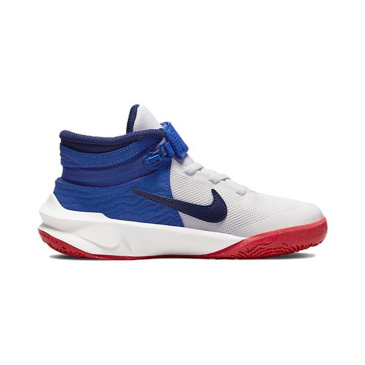 Nike Кроссовки Team Hustle D10 FlyEase PS White Game Royal Kids Summit-White Bright-Crimson Midnight-Navy DD7302-103
