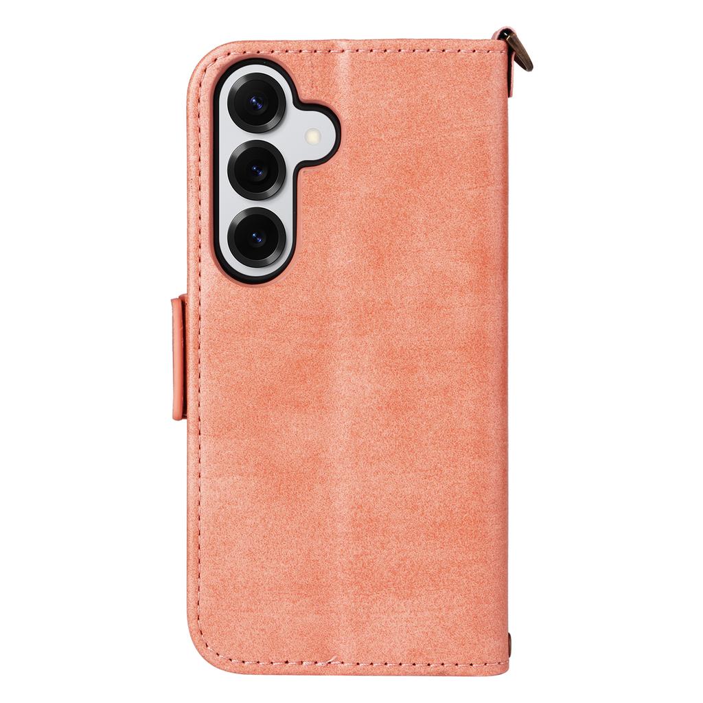 For Samsung Galaxy S25+ Leather Case Magnetic Closure Wallet Stand Phone Cover with Crossbody Strap