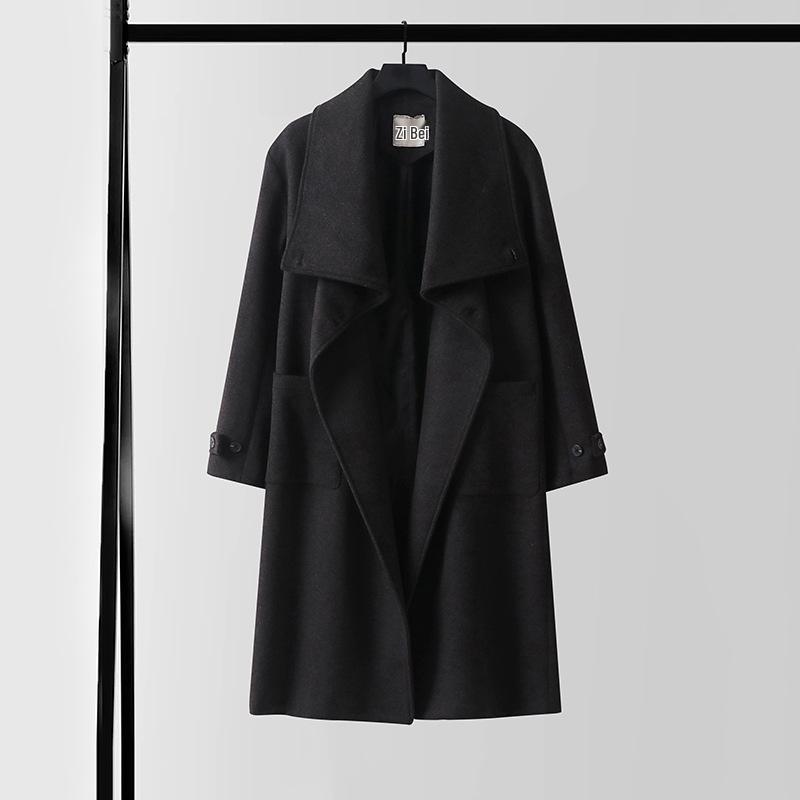 Мужской роскошный кашемировый длинный пальто - Большого размера, Свободный крой, С отворотами