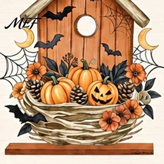 Decorative Wood Table Signs 6Pcs Halloween Decors, Hello Topper Signs, Spooky Pumpkin Ghost Truck Rustic Ornaments Tiered Tray Centerpiece, Farmhouse