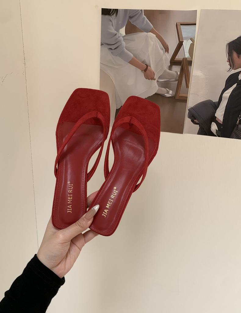 Flip-flops Women's Summer Wear 2025 New Toe Square Kitten and French Internet Celebrity Medium Heel Sandals Half Tray