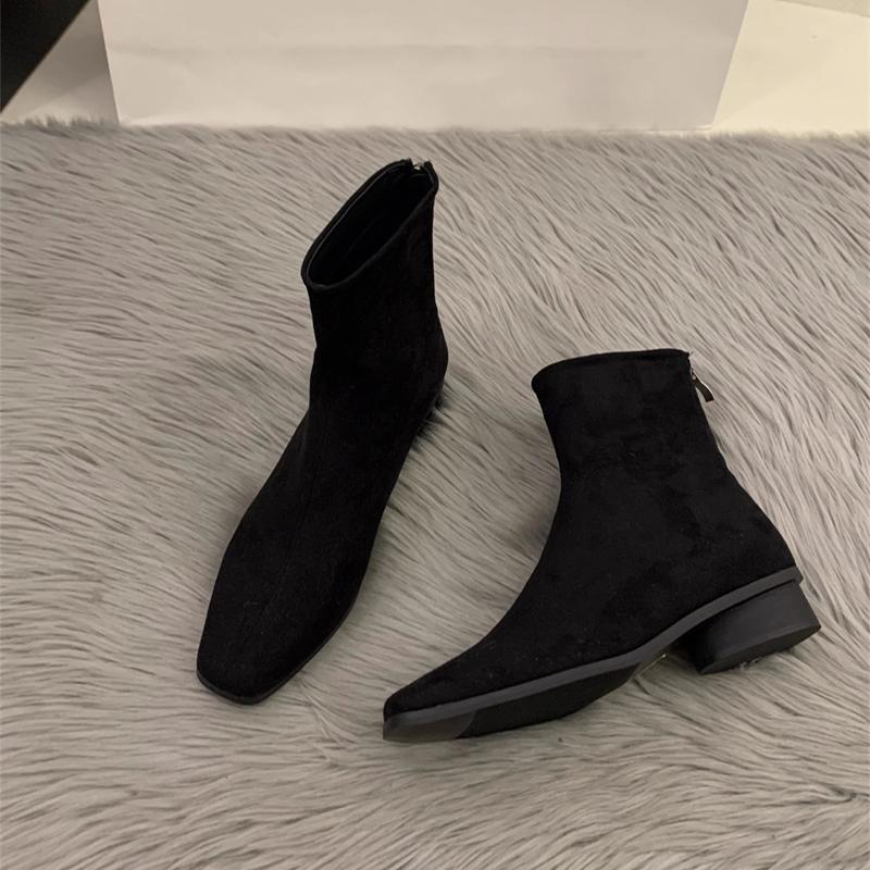 Модные осенне-зимние женские ботильоны на низком каблуке, на молнии, модные, с квадратным носком, удобные, ботильоны, женская обувь