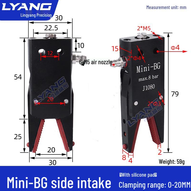 Pneumatic Mini Grippers: A/B/C/E Robot Arm Clamps for Injection Molding (J1060/J1080).