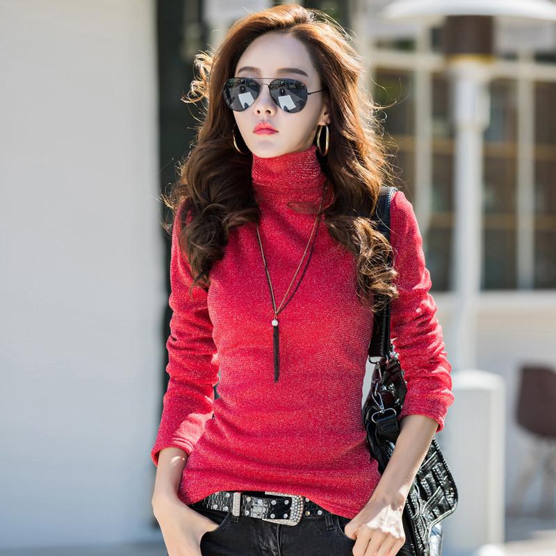 Новинка 2024 года, зимний бутик, женская золотая и серебряная бархатная утолщенная водолазка, футболка с длинными рукавами, цельная Прямая доставка