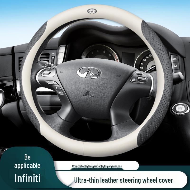 Чехол на руль из натуральной кожи для Infiniti: Подходит для QX50, QX60, QX80, Q50, Q70L, Q50L, FX3 - Все сезоны
