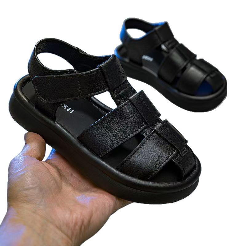 Leather boys bag head sandals summer new children's sandals summer boys sports soft-soled girls shoes