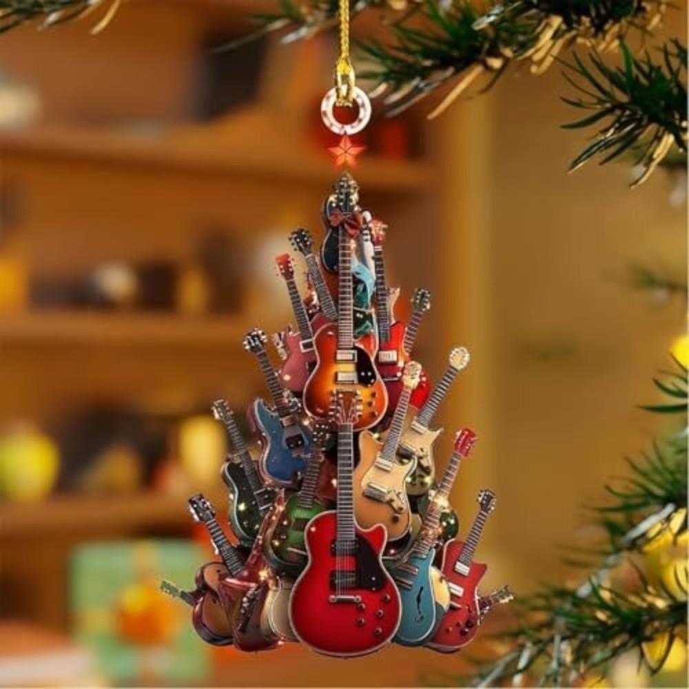 Acrylic Christmas Decorations Music Theme Party Xmas Tree Ornament New Guitar Ornaments  Gifts