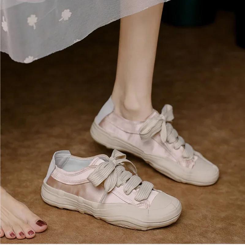 Half Slippers Woman Silk Breathable Shoes Women Thick Sole Casual Shoes Sneakers Shoes for Women 2025 Zapatos De Mujer