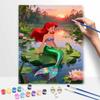 Disney digital oil painting diy oil painting hand painting mermaid lake sunset living room bedroom decoration painting