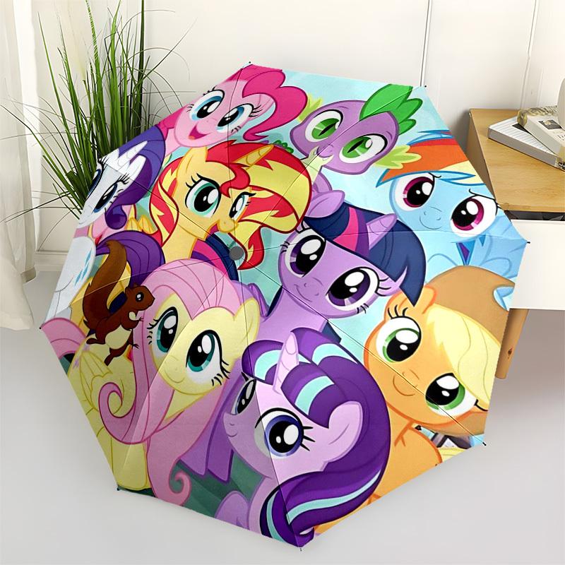 1 шт. Автоматический складной зонт My Little Pony, портативный 3-складной дизайн с 8-реберным железным каркасом, для улицы для фанатов, путешественников, для повседневного использования, подарок для энтузиа
