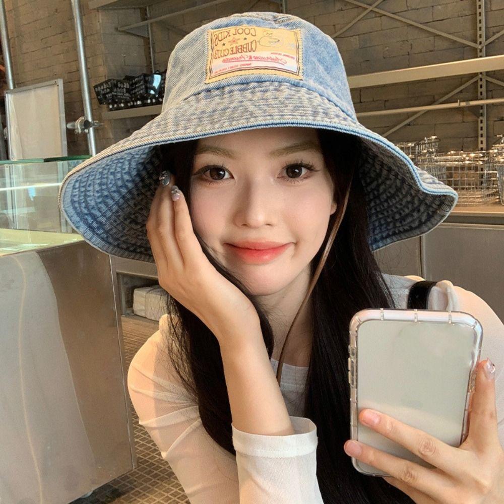Big Brimmed Jeans Fisherman Hat Wide Wings Sunscreen Hat Sweet Denim Bucket Hat  Climbing