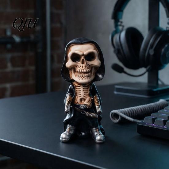Skeleton Figurine Collectible Halloween Warrior Sculpture, Resin Art Soldier Statue Home Decor, Gunner Realistic Skull Model Ornaments for Desktop