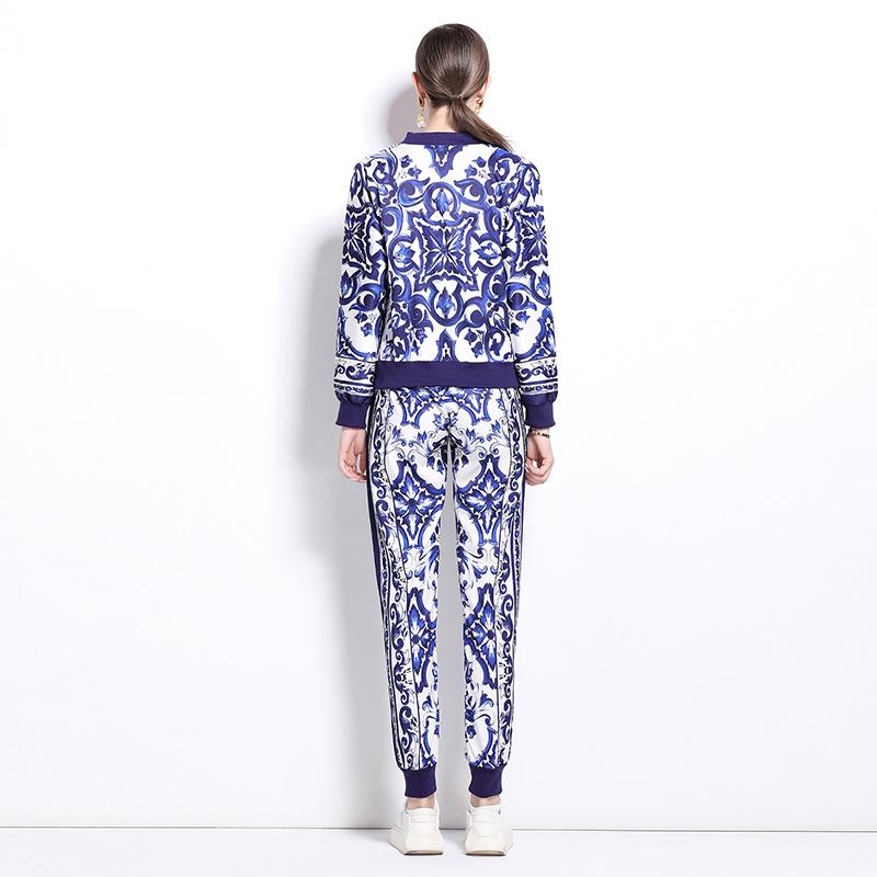 Весна Осень Модный Дизайнерский Подиумный Комплект Из 2-х Частей Женский Куртка На Молнии Пальто И Эластичный Талия Карманный Костюм Узкие Брюки