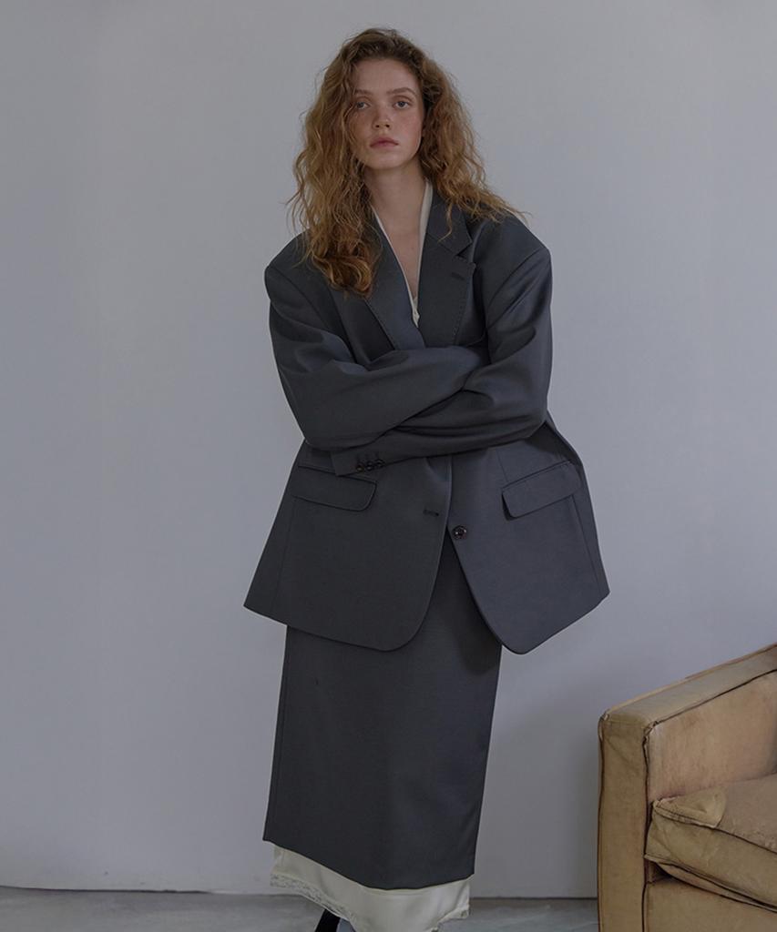 LONQUE Stitch Oversized Single Jacket (Gray)