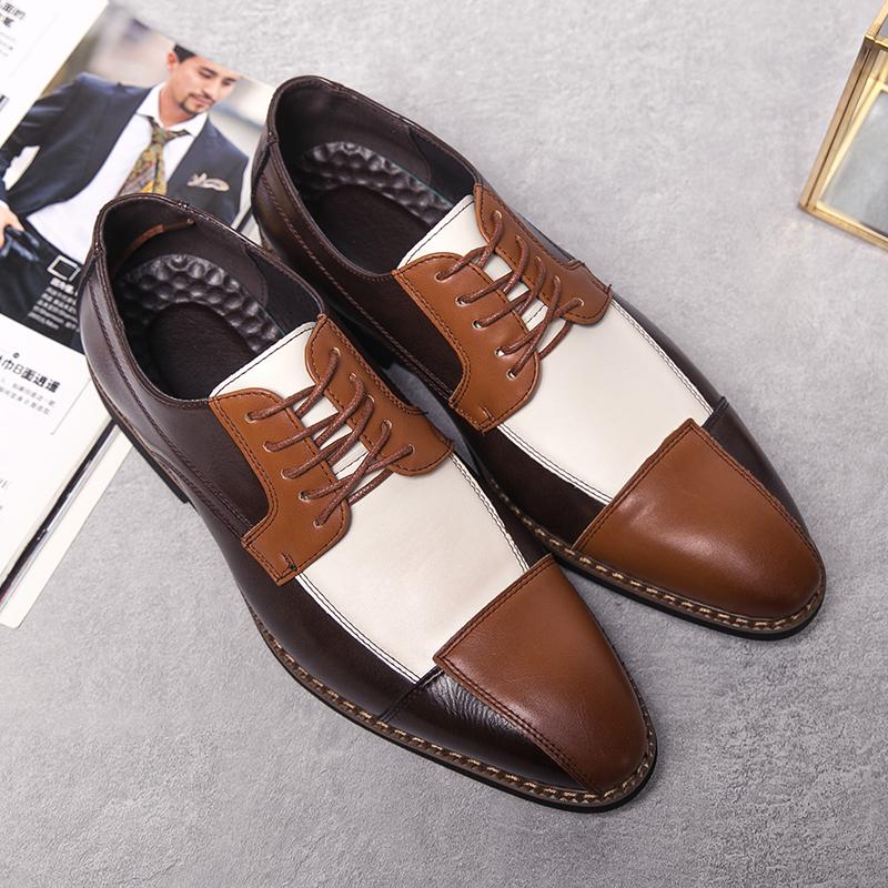 Fashion Men Hot Selling Fashion Dress Shoes PU Spliced Lace Up Business Office Derby Shoes British Social Shoes Size 38-48 Men Shoes