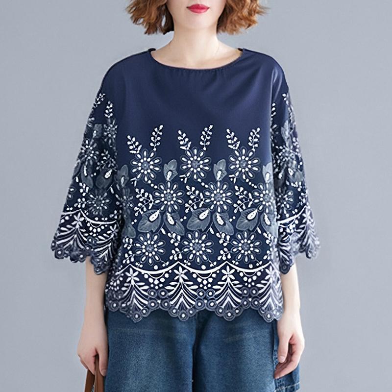 ZANZEA Женские летние блузки с круглым вырезом и рукавом 3/4 с волнистым краем