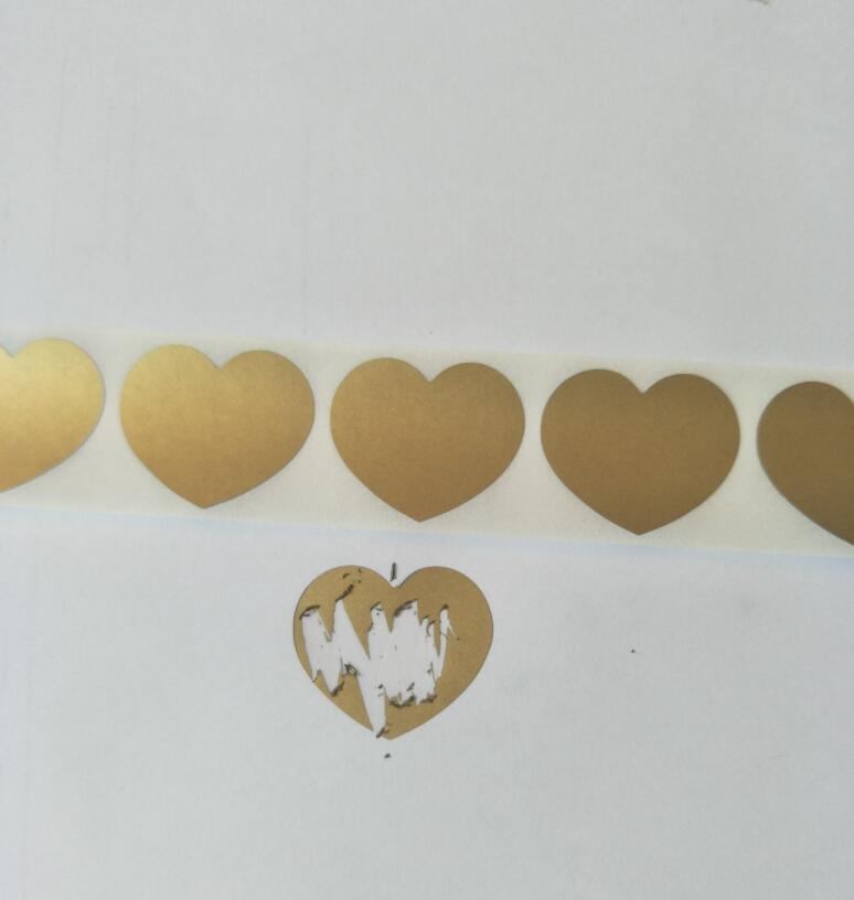 1000pc/Roll 30*35mm Gold Or Silver Love Heart Scratch Off Stickers,Secret Message/Wedding/Lovers Game Scratching Label Sticker
