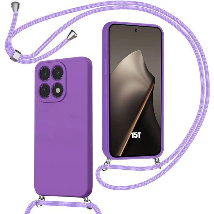 Coque pour Xiaomi 15T, Protection Silicone Souple Anti-Rayures Antichoc avec Cordon Violet