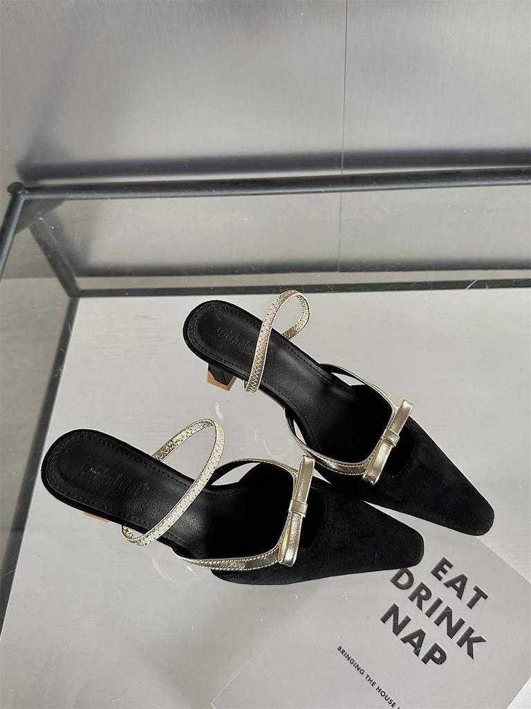 Мода Модные женские босоножки с острым носком Летние черные фиолетовые бежевые неглубокие туфли без застежек Женские туфли-лодочки Размер 35-39 Вечерние туфли-лодочки Сандалии 39