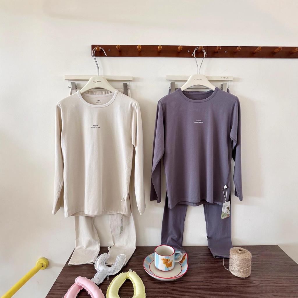 Осенняя пижама для подростка и ребенка постарше - Однотонная, Унисекс, Мягкая лайкра, Хлопок из Синьцзяна, Удобная и приятная для кожи