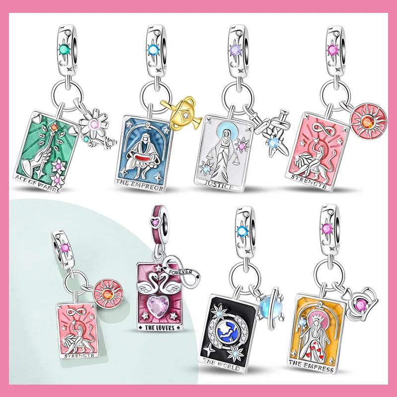Медные Шармы Серии Таро Изысканные Звезда Луна Солнце Любовь Весы Бусины Подходят для Оригинального Браслета для Женщин DIY Изысканные Подарки