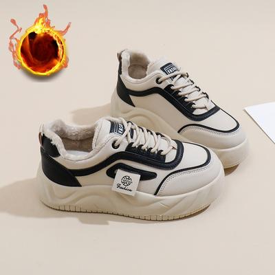 Зимние повседневные кроссовки на толстой платформе для женщин, нескользящие прогулочные туфли на шнуровке с подкладкой из искусственного меха, женские теплые кроссовки для бега и тенниса с подкладкой из флиса