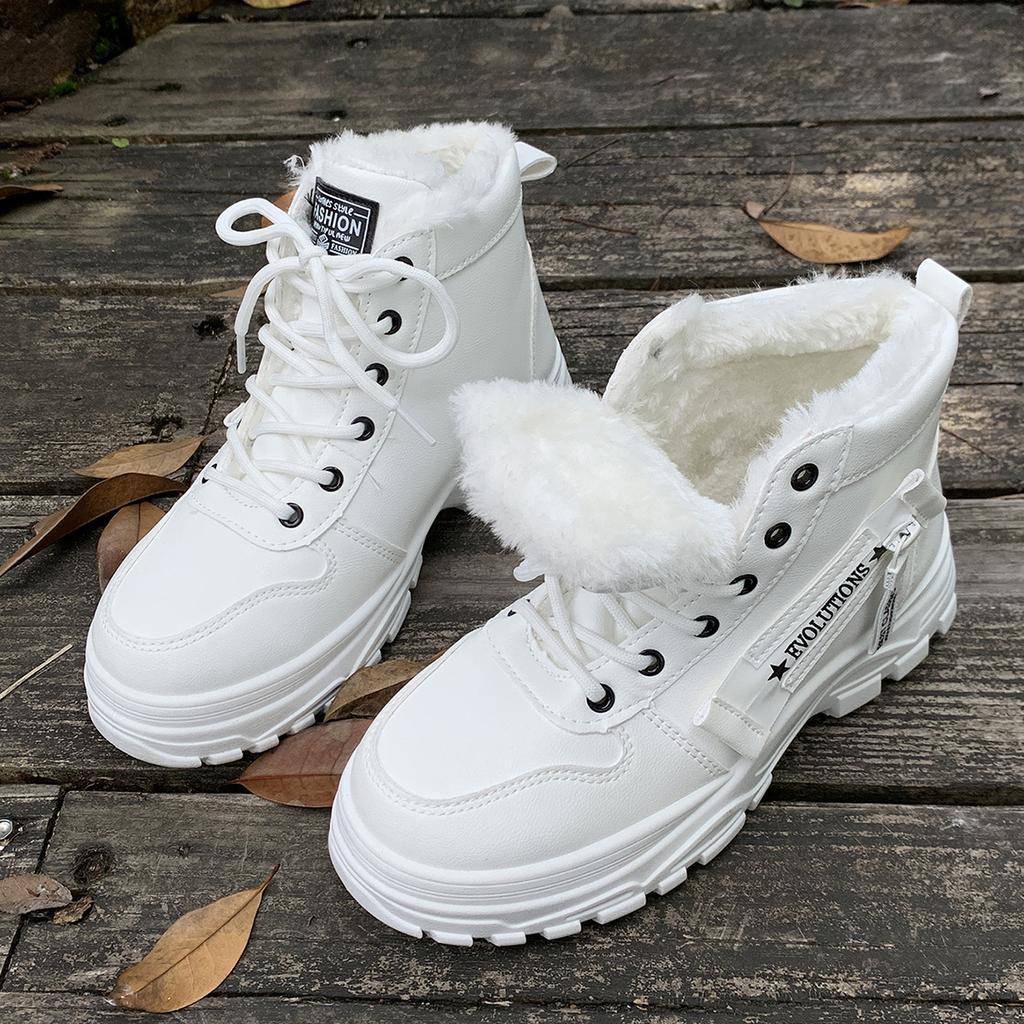 Модные теплые плюшевые ботильоны на толстой подошве для женщин, модные зимние кроссовки с высоким верхом, женские удобные нескользящие зимние ботинки на меху