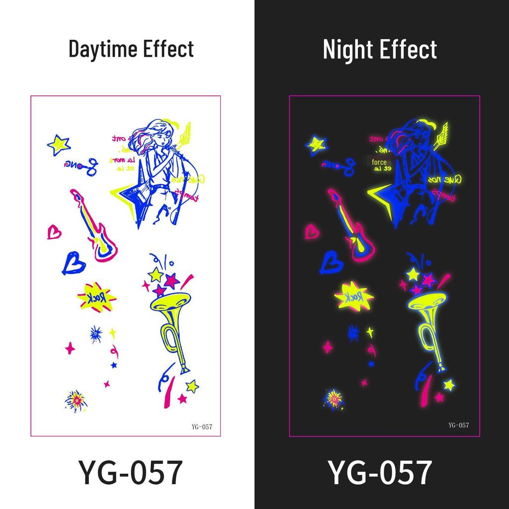 Неоновые светящиеся тату-наклейки для музыкального фестиваля: Яркие флуоресцентные дизайны для концертов и вечеринок