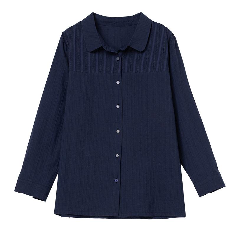 Женская блузка большого размера из чистого хлопка с отложным воротником - Мода ранней осени для мам среднего возраста