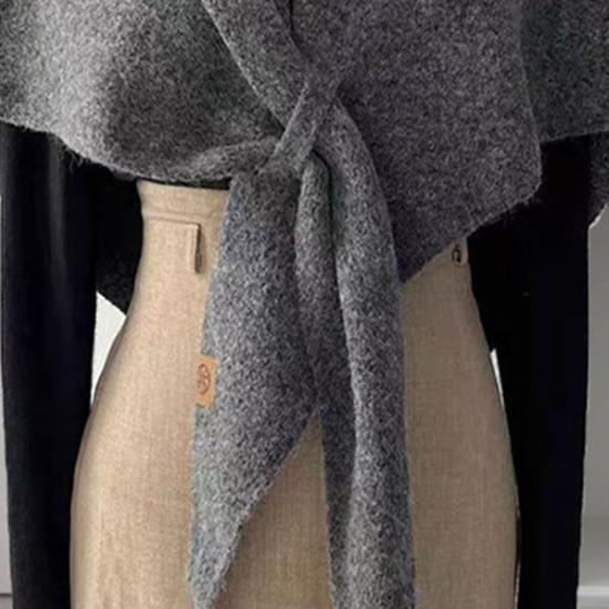 Women Knitted Shawl Scarf Solid Color Soft Warm Cardigan Cape Soft Texture Winter Shawl