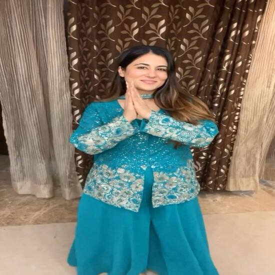 Teal Blue Sequin Embroidered Sharara Suit