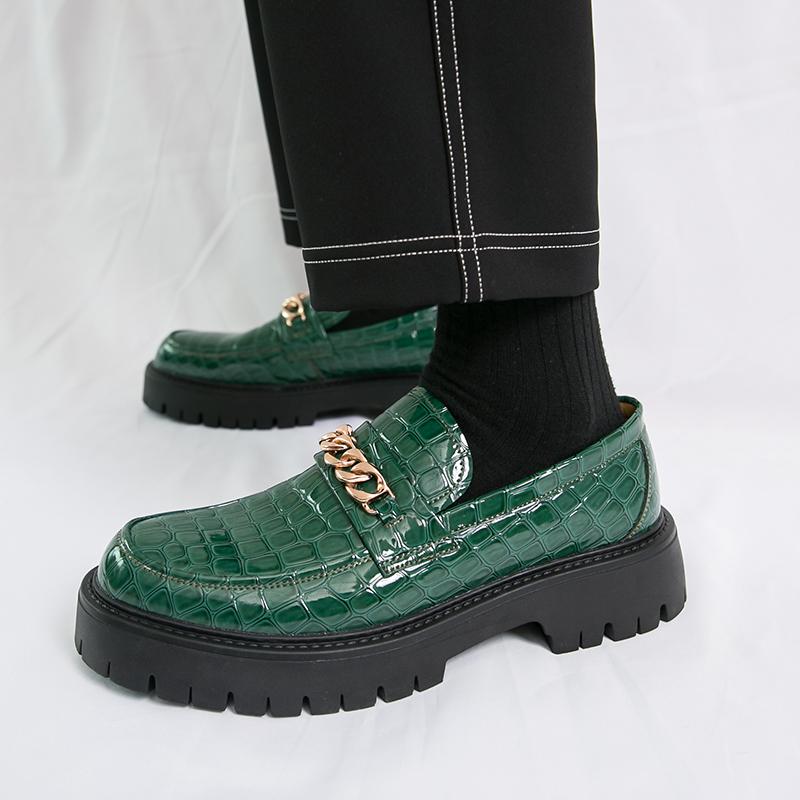 Classic Green Men'S Comfortable And Non Slip Thick Soled Casual Leather Shoes Fashionable Brand Set Foot Breathable Derby Shoes