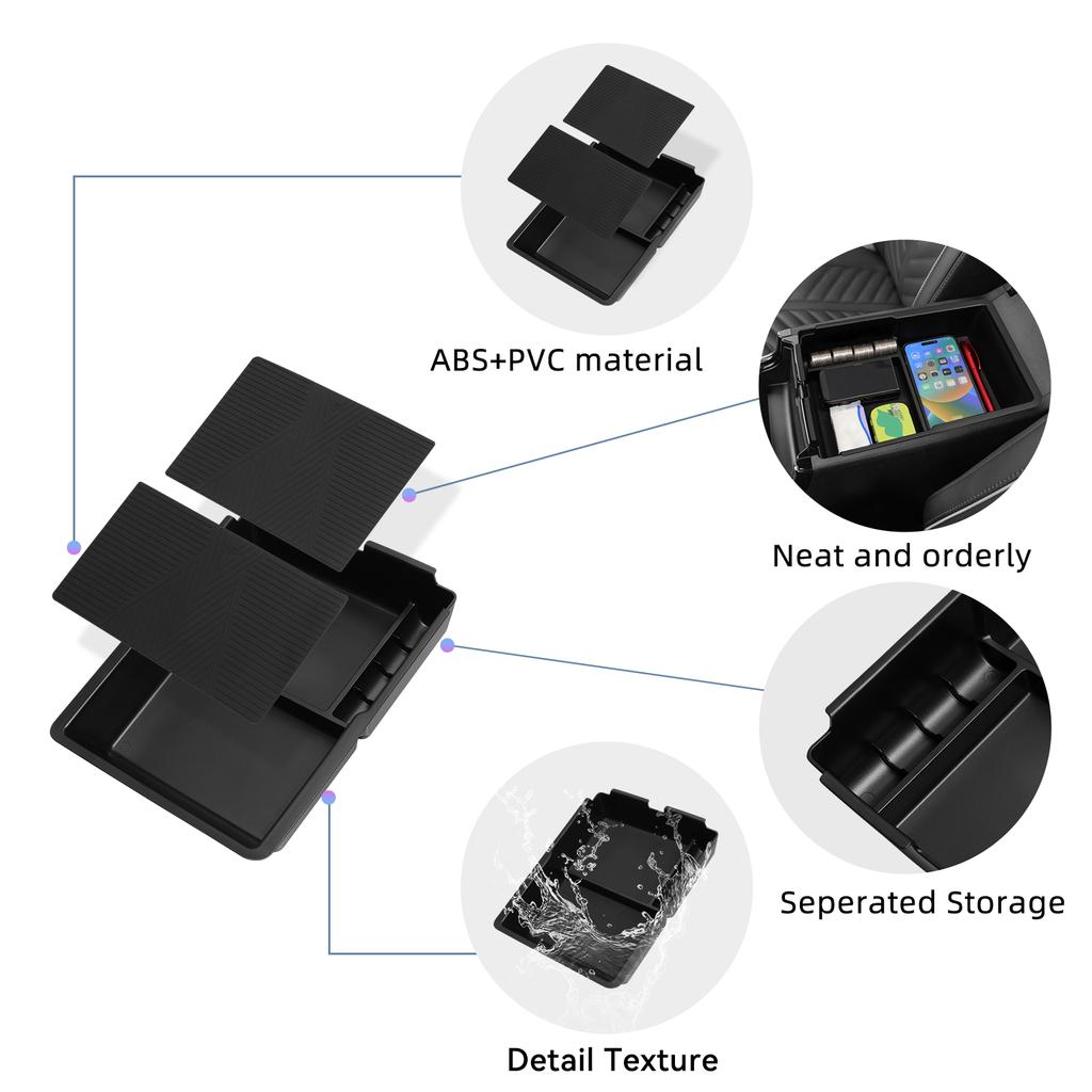 Smabee for Kia Sorento 2021-2025 Central Armrest Storage Box Stowing Tidying Car Tray ABS Organizer Accessories Black