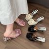 Square Head One-Word Drag Summer Korean Version Of Flower Temperament Sandals French With Skirt High-Heeled Slippers