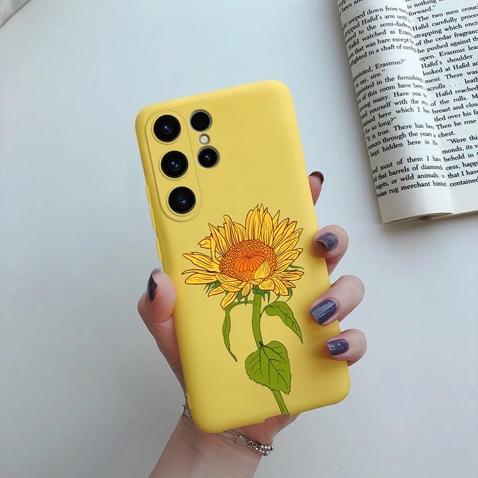 Чехол для Samsung Galaxy S24 Ultra S24 Plus Девушка с подсолнухом Расписной Мягкий Силиконовый Чехол для Телефона Для Samsung S24 Ultra S 24 S24+ Корпус