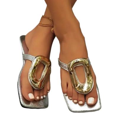 Модная серебристая модная металлическая обувь женские тапочки шлепанцы летние пляжные женские шлепанцы тапочки роскошные женские туфли на плоской подошве сандалии обувь