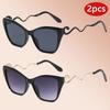 2 комплекта Солнцезащитные очки «кошачий глаз» с большой оправой для женщин, новые стильные градиентные, для улицы, декоративные, трендовые, роскошного брендового дизайна