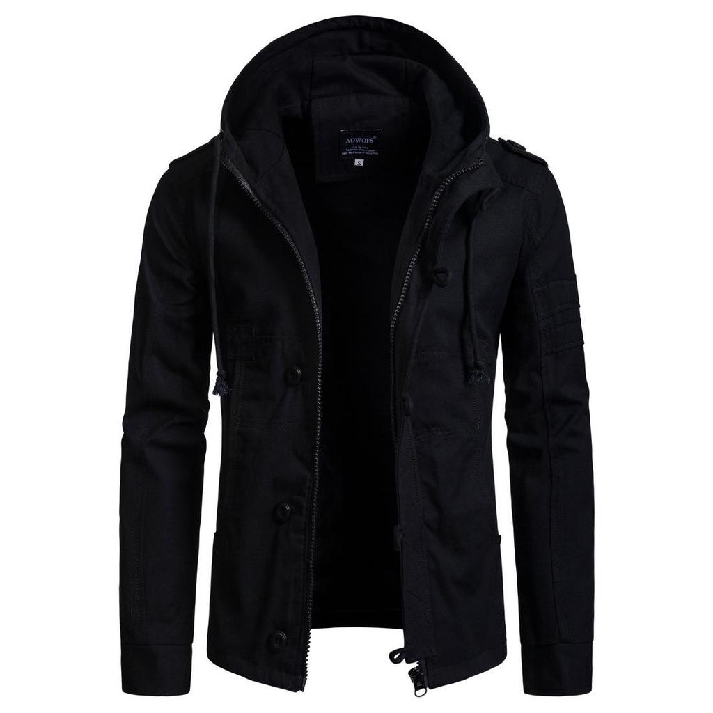 European and American Men's Slim-Fit Hooded Solid Color Jacket for Autumn/Winter