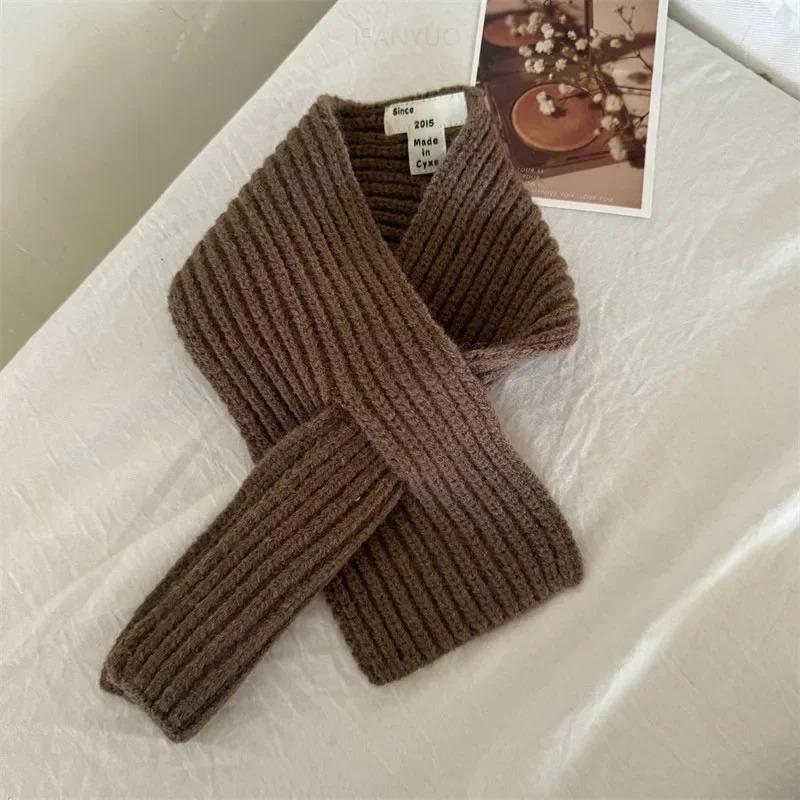 Корейский детский однотонный шарф с этикеткой, зимний, универсальный, ветрозащитный, теплый, вязаный, для мальчиков и малышей, шейный платок, простой, повседневный, для девочек, детские шарфы