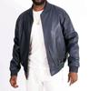 AL KHALID Men 100% Real Lambskin Leather Navy Blue Bomber Jacket Baseball Varsity Jacket