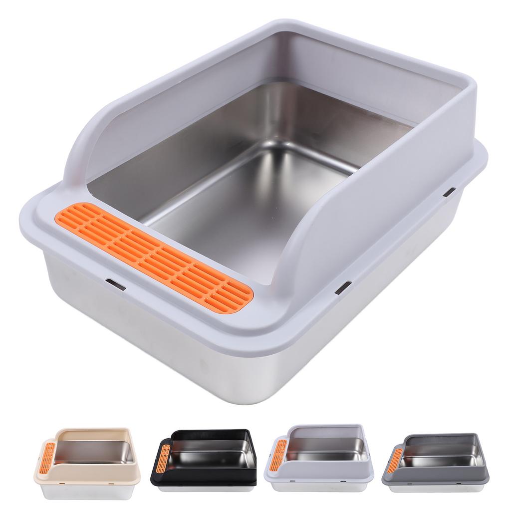 Cat Litter Box Stainless Steel Large Capacity Top Entry Anti Splashing Metal Litter Pan with Leakpro