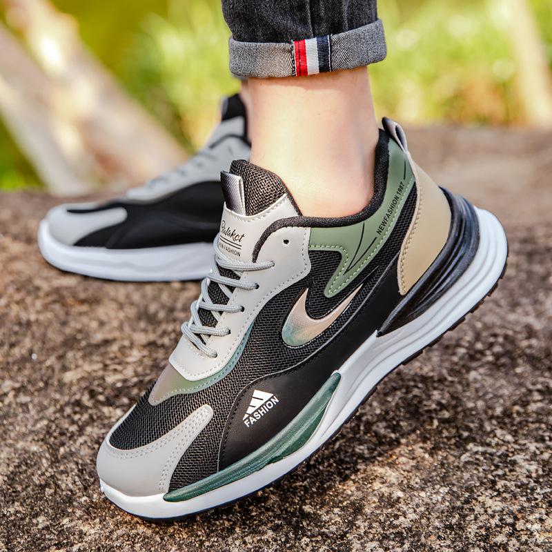 Весенние новые сетчатые дышащие кроссовки для бега, студенческие, уличные, трендовые, на платформе, удобные мужские туфли, спортивная обувь