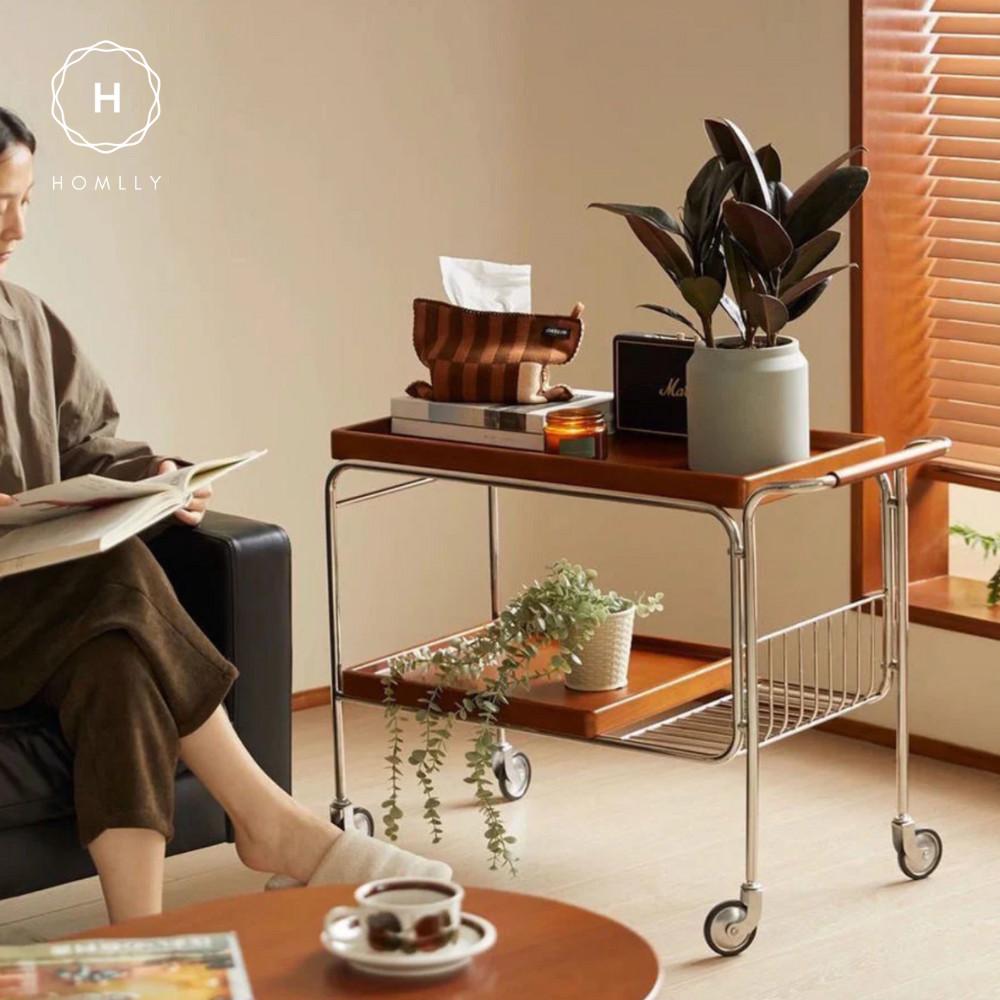 Homlly Bisii Mid-Century Rectangular Rolling Serving Cart Trolley