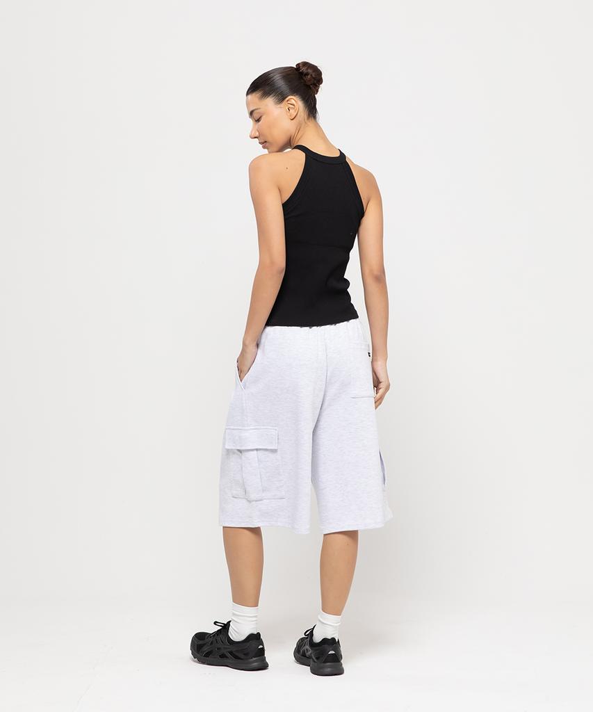 CHAMBROS Cargo Pocket One-Pleat Bermuda Sweat Shorts [White Melange]