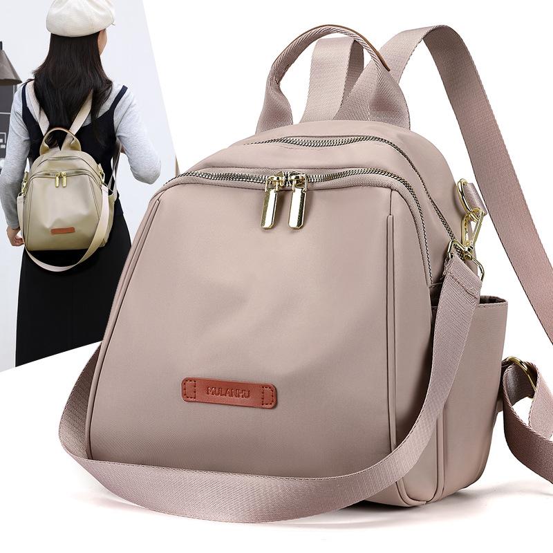 Solid Color Backpack Women's Lightweight Water-Repellent Nylon Travel Backpack