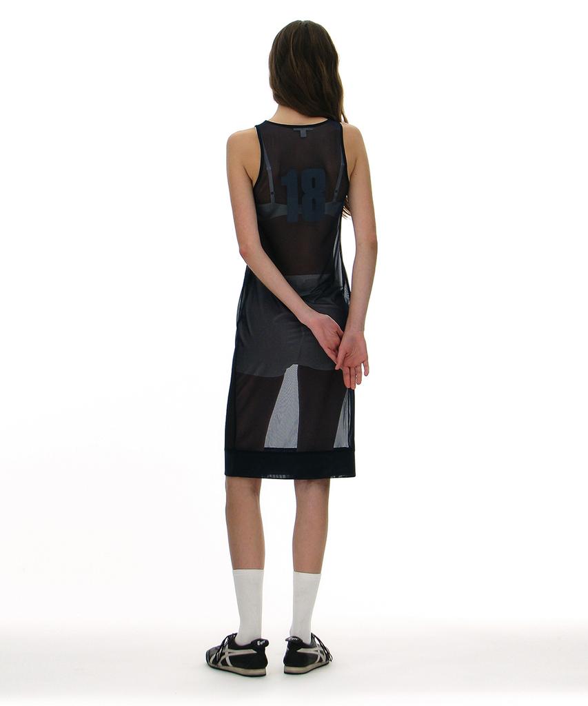 Partimento Woman Numbering Printed Mesh Dress_Navy