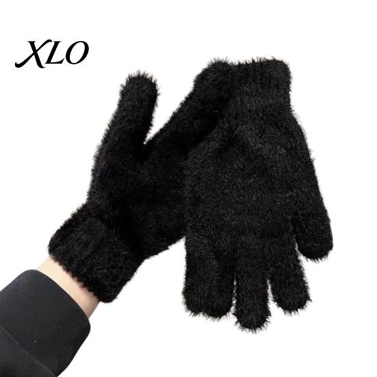 Windproof Thermal Plush Mittens Faux Mink Five Finger Gloves for Women, Soft Lined Gloves, Winter Stylish Solid Color Gear Warm Cold Weather, Cycling