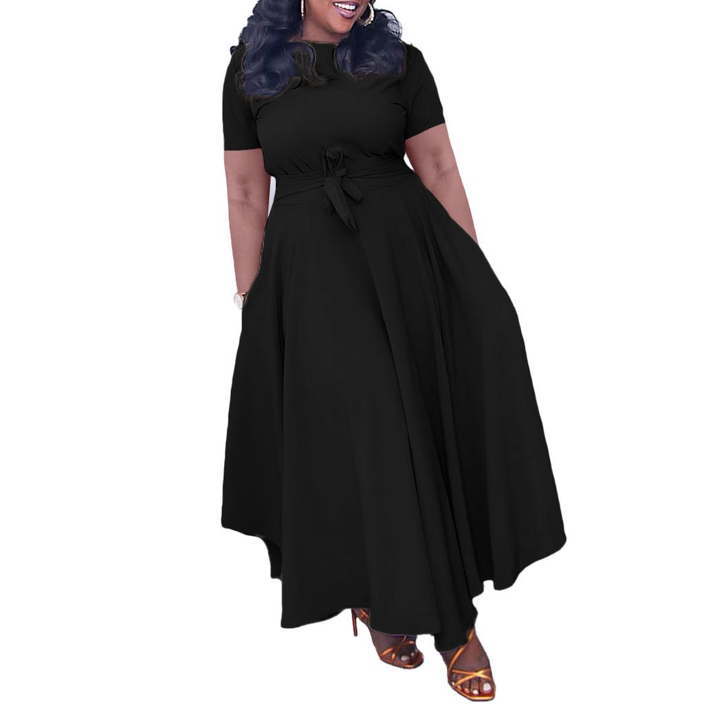 Women's Dress Summer Fashion Temperament Tie Plus Size Dresses