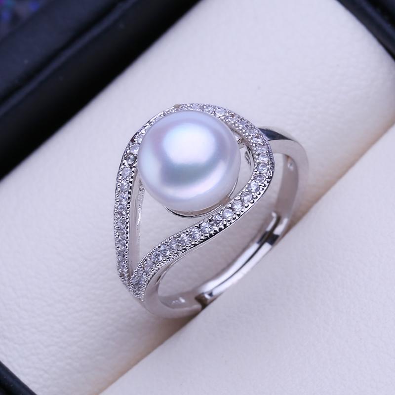 LSOOYH Natural Freshwater Pearl Rings For Women Trendy Silver Color Party Ring Jewelry Birthday Gifts
