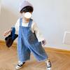 Blue Fashion Autumn Children Loose Overalls Boys Girls Casual All Match Denim Trousers Spring Fall Solid Outwear Kids Bib Pants